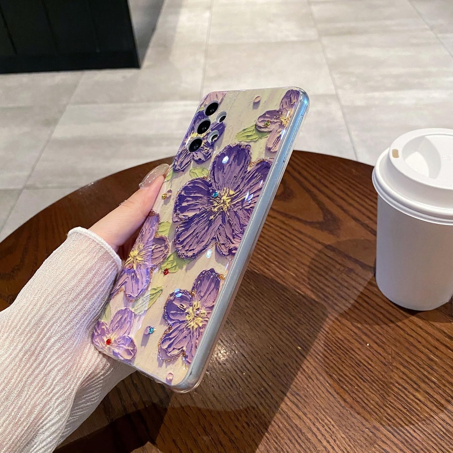 Leleyun Case For Samsung Galaxy A32 5G, Retro Oil Painting Printed Flower Cute Pattern With Glitter Gem Phone Cover Durable Tpu