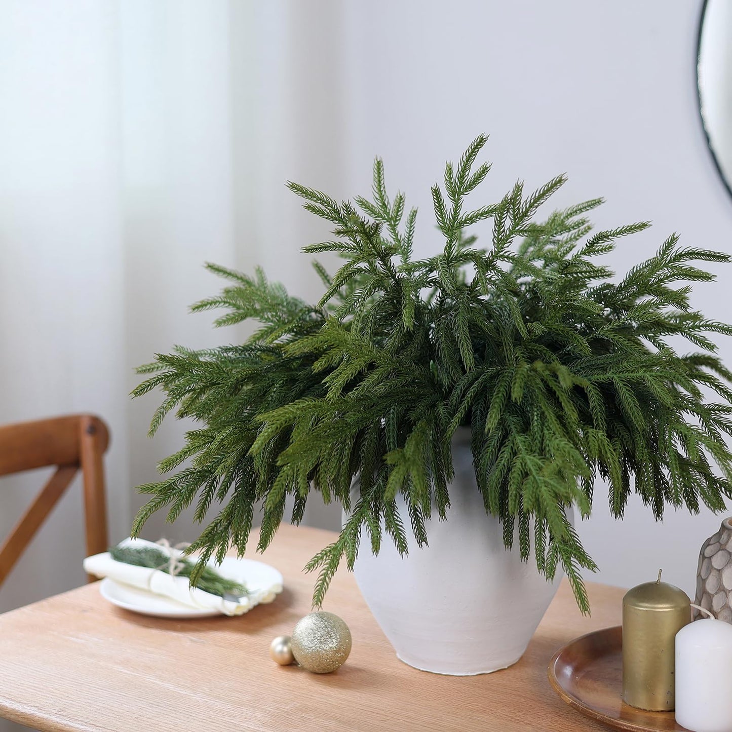 YXZZWL 16 Pcs 18 Inch Real Touch Artificial Norfolk Pine Branches, Faux Cedar Pine Stem Fake Greenery Pine Picks for Vase DIY Garland Wreath Home Decoration