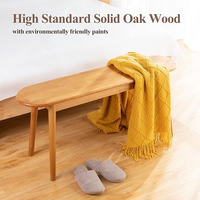 Cttasty Entryway Bench, Solid Wood Dining Bench, Midcentury End of Bed Bench w/Rounded Corner, Outdoor Bench w/Robust Construction, Bedroom Bench, 10.24" W x 17.72" H（Natural 39.4inches）