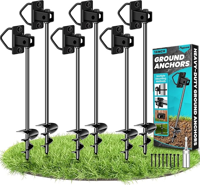 Payivsve Ground Anchors Screw in, Multi-Purpose Trampoline Stakes Heavy Duty, 3" Wider Spiral Mobile Home Anchors Hurricane Earth Anchor for Trampoline, Storage Shed, Swing Sets, Carports