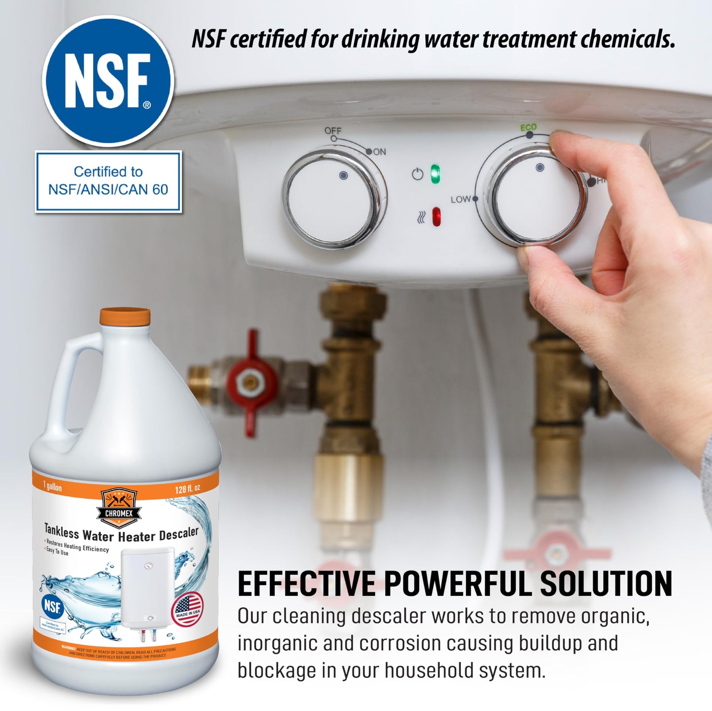 Chromex Tankless Water Heater Flush Kit with Gallon NSF Certified Liquid Descaling Solution and 1/6HP Extra Strength Pump