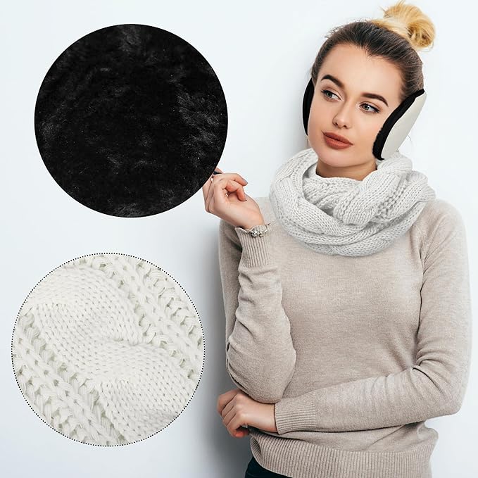 Aneco Winter Warm Sets Knitted Scarf Beanie Hat Touch Screen Gloves and Winter Ear Warmer for Men or Women