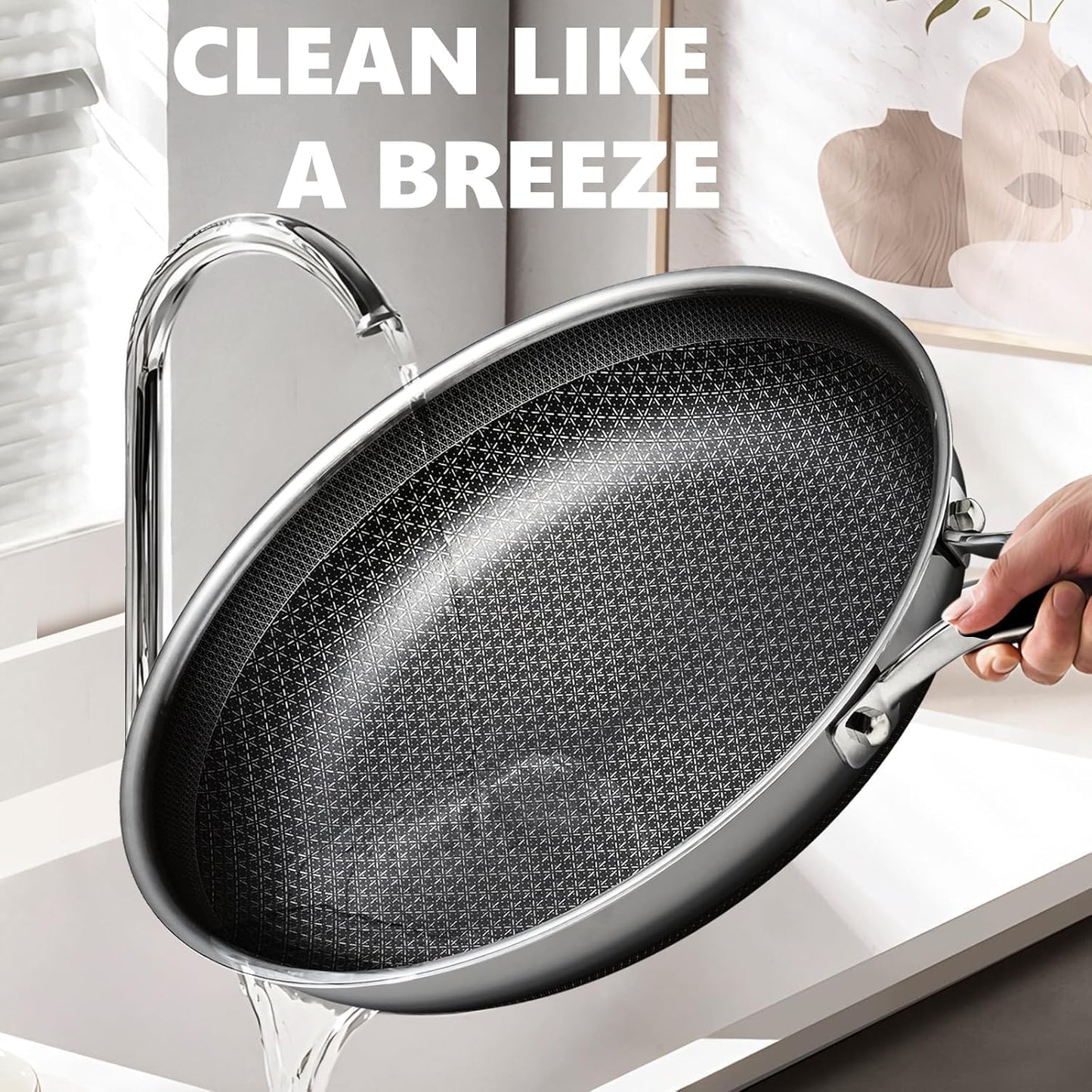 OATOFP Non Stick Frying Pans Set, Hybrid Skillet Set Nonstick (8+10+12inch), Pans for cooking, PFOA Free Stainless Steel Kitchen set, Dishwasher and Oven-Safe Cookware Sets