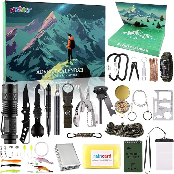 2025 Advent Calendar Survival Kit for Men, 24 Days Christmas Countdown with Outdoor Tools, Xmas Holiday Surprise Gifts for...