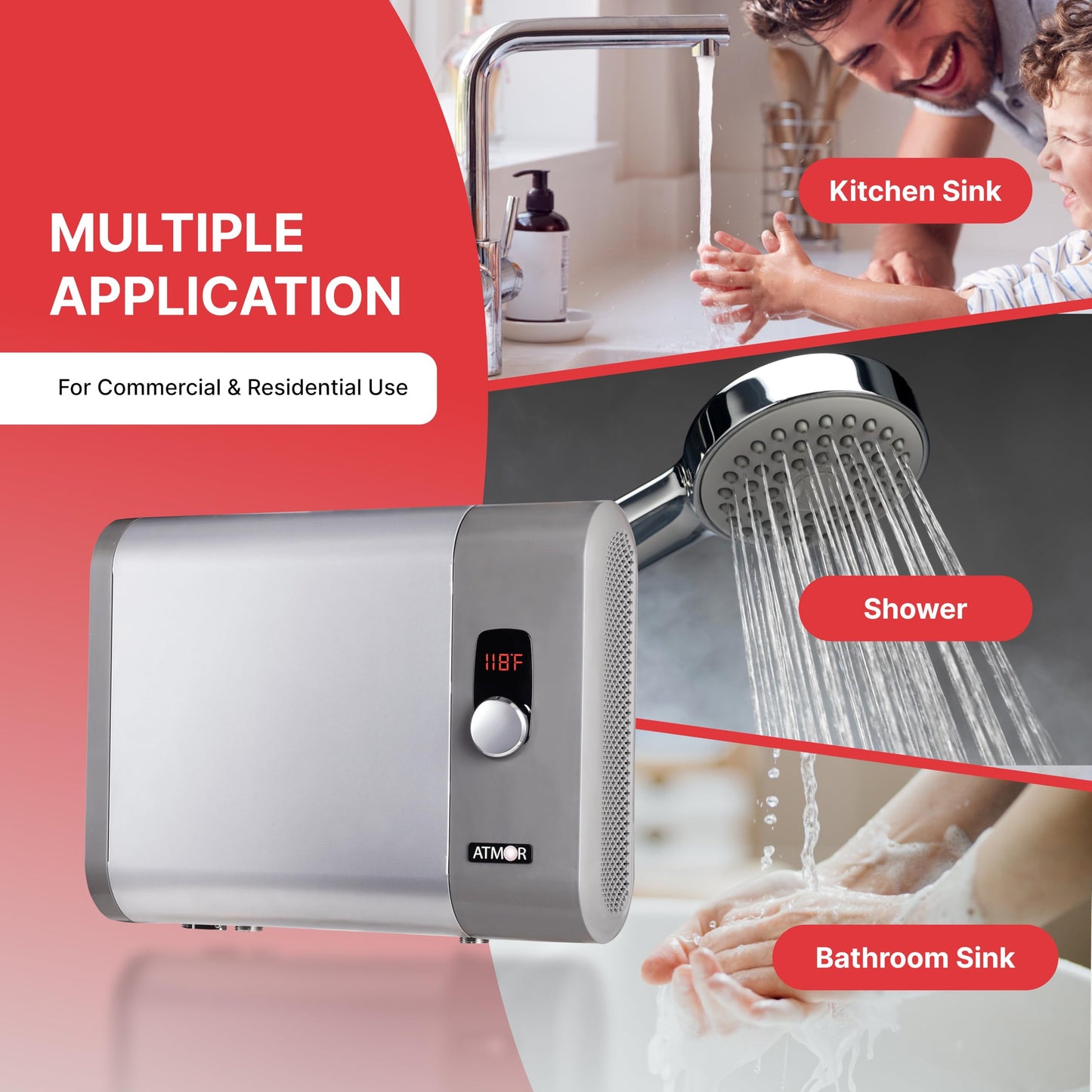 Atmor PRO XTP Series 18kW 3.8 GPM Self-Modulating Electric Tankless Water Heater, Whole-Home Instant Hot Water, Digital Control, Over-Temperature Protection