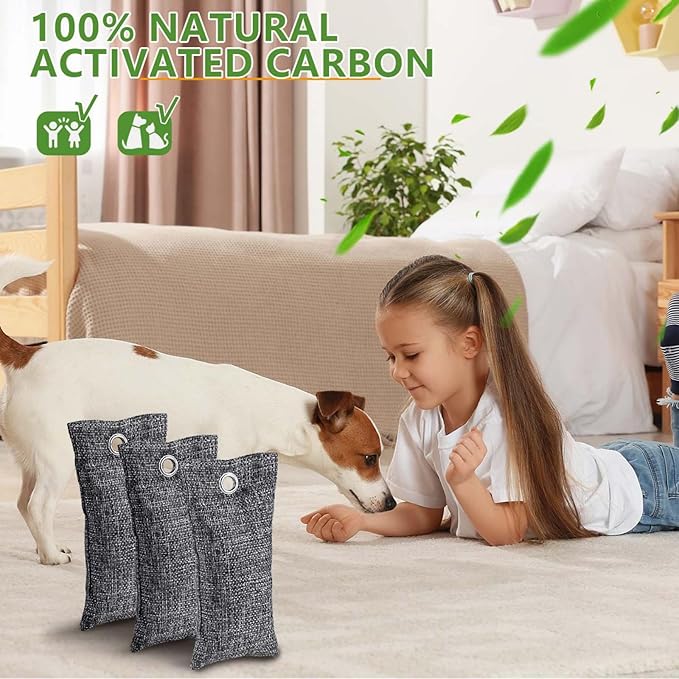 WSSROGY 4 Pack Activated Charcoal Odor Absorber, Bamboo Charcoal Air Purifying Bags Odor Eliminator Air Freshener Deodorizer for Shoe, Closet, Car, Basement