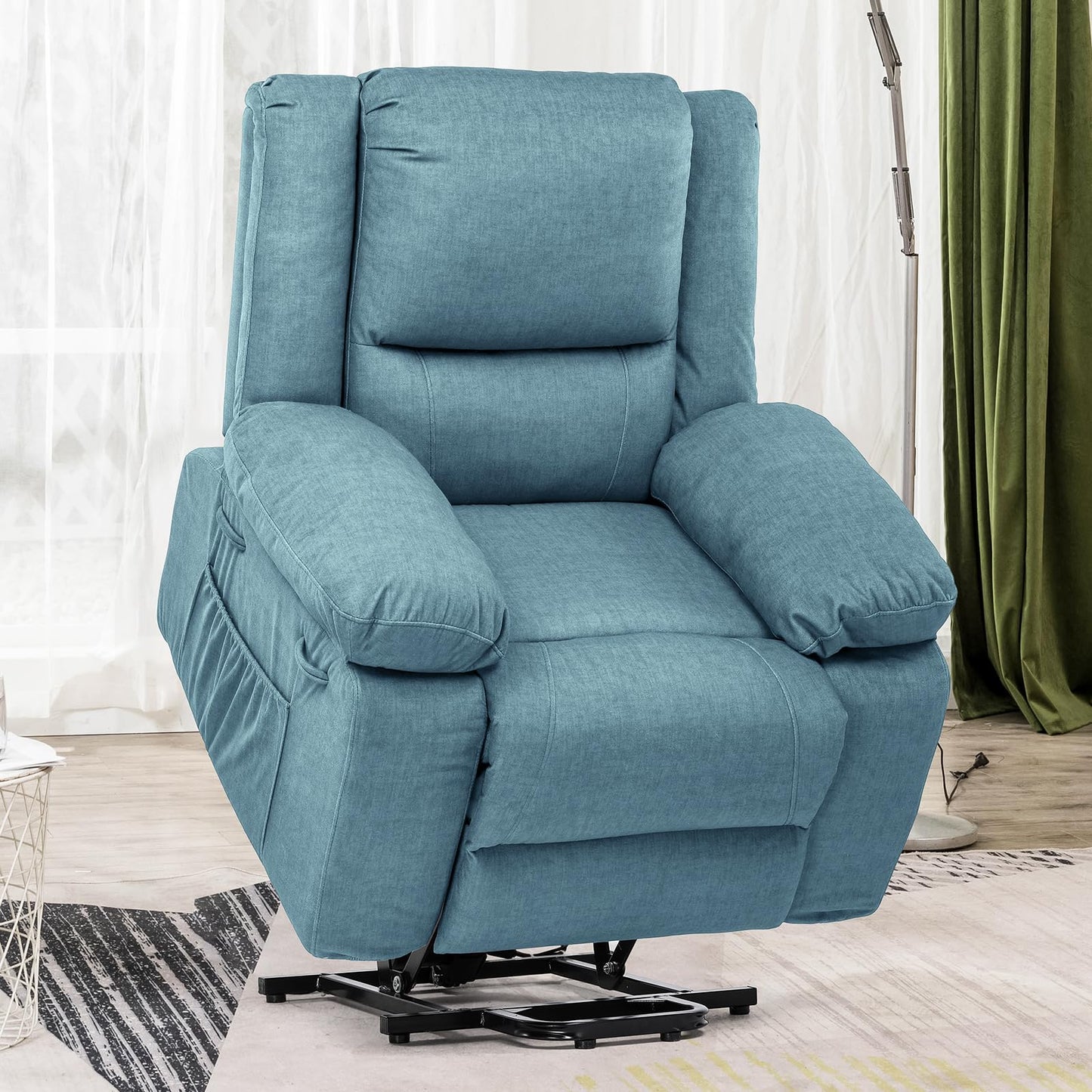 COMHOMA Electric Power Lift Chairs Recliners for Elderly,Recliner Chair with Massage and Heat,2 Side Pockets, USB Ports, Fabric(Blue)