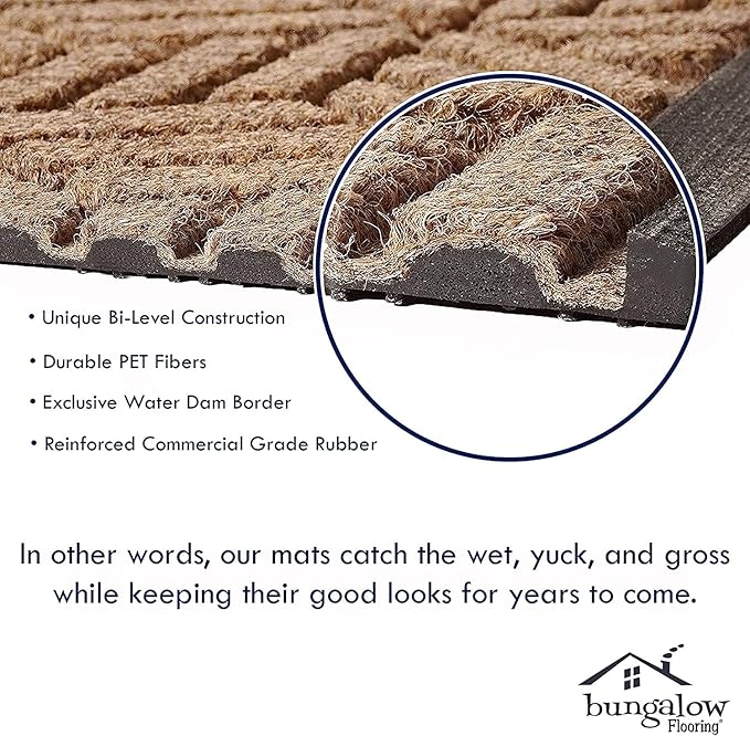 WaterHog Welcome Mat for Indoor/Outdoor, 2’ x 5’, Made in USA, Durable & Water-Resistant, Dirt Trapping Mat, Decorative Front Door and Entryway Rug, Brittney Leaf Design, Camel