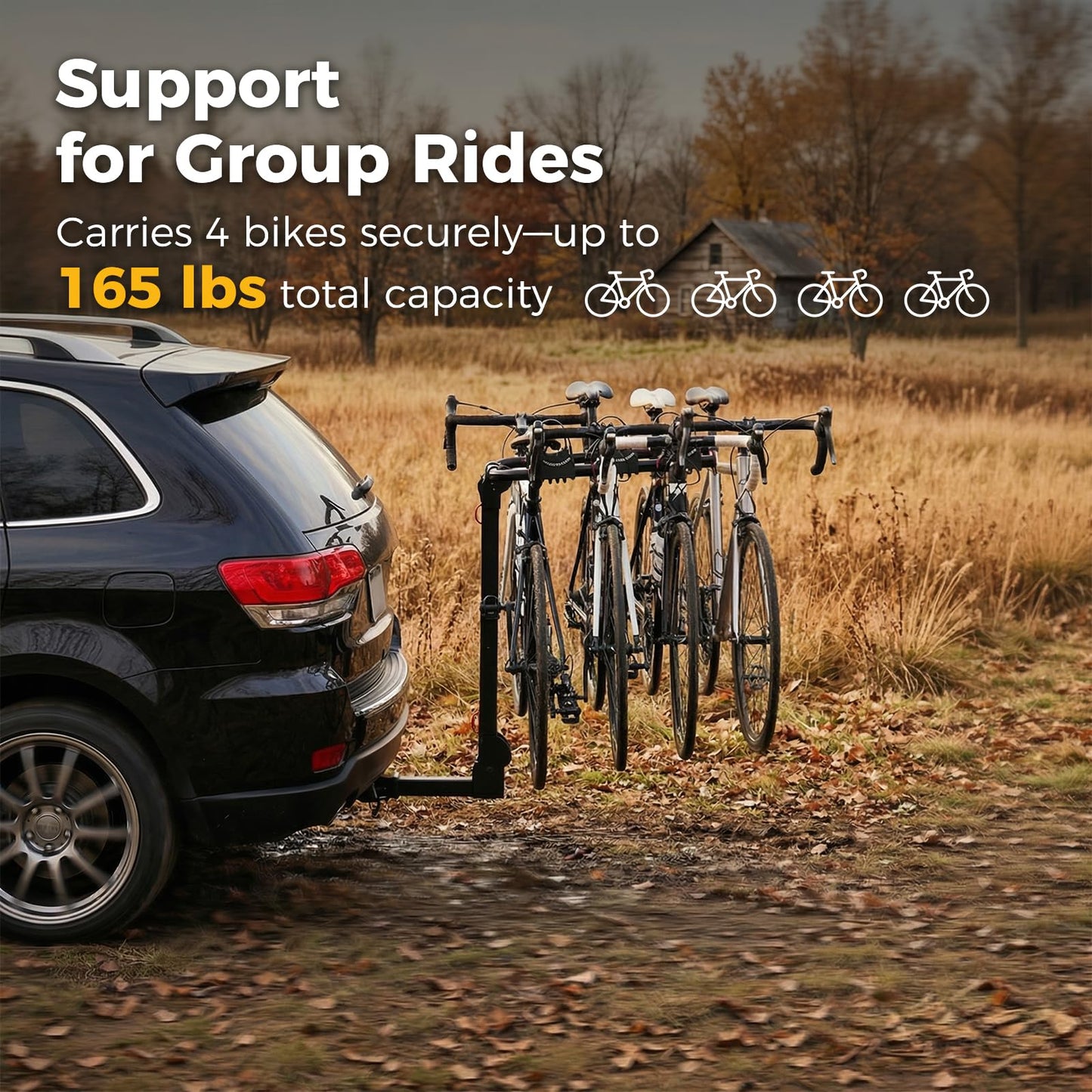 Koarigo Bike Rack for Car, Bike Rack Hitch Mount with 2'' Hitch Receiver, Bike Racks for SUV Truck Minivans with Dual Lock, 165 LBS Capacity for 2/3/4 Bikes, Tiltable & Foldable, Easy Assembly, Black
