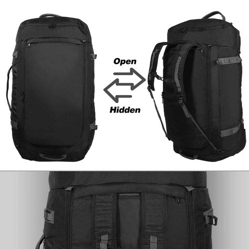REDCAMP 120L Foldable Duffle Bag with Wheels and Shoe Compartment, 1680D Oxford Large Duffel Bag Backpack with Rollers for Travel, Camping, Hiking, Black