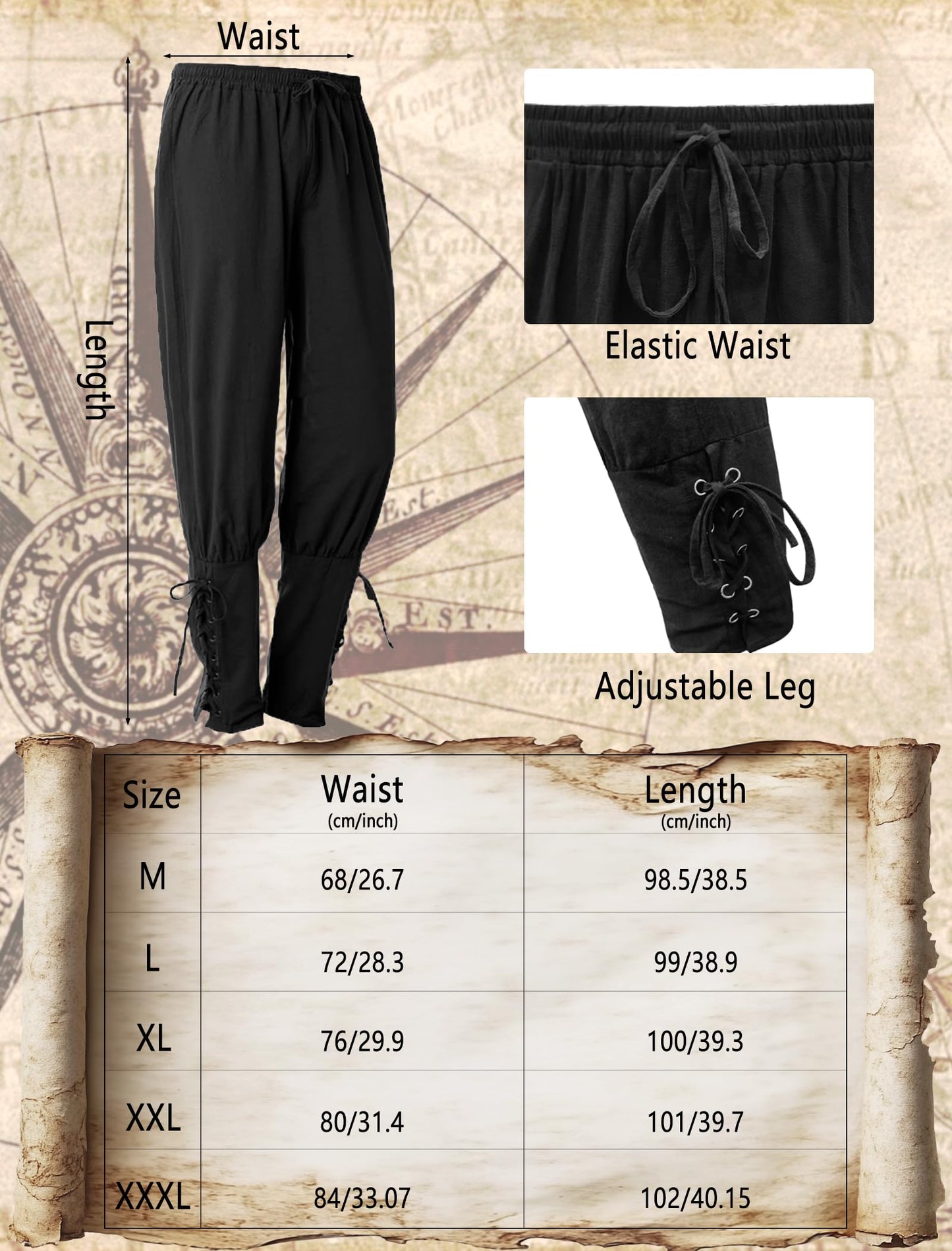 Verceco Mens Pirate Costume Outfit Renaissance Costume Men Medieval Outfit With Pirate Pants Shirts Sash Accessories Khaki Large