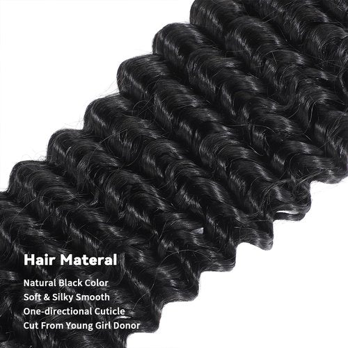 Tanday 15A Raw Human Hair Bundles Deep Wave Bundles Human Hair,Triple Lifespan Indian Virgin Hair,No Tangle Shedding,Multiple Washes Keep Texture Silky Soft (1 Bundle Natural Black, 26)