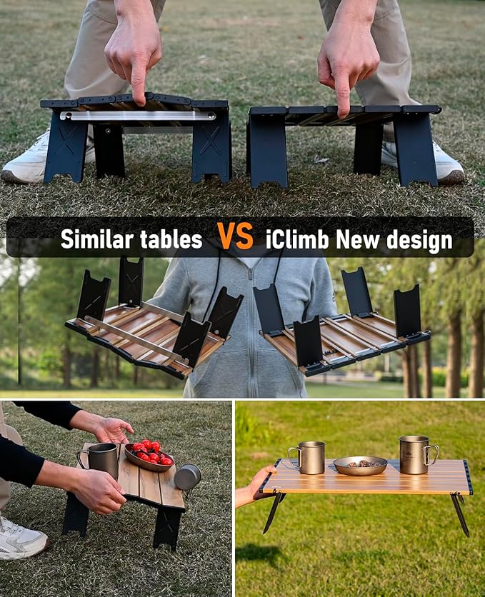 iClimb Ultralight Compact Mini Beach Picnic Folding Alu. Table with Carry Bag, Two Size (Black - L)