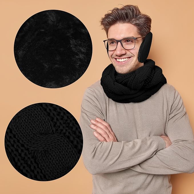 Aneco Winter Warm Sets Knitted Scarf Beanie Hat Touch Screen Gloves and Winter Ear Warmer for Men or Women