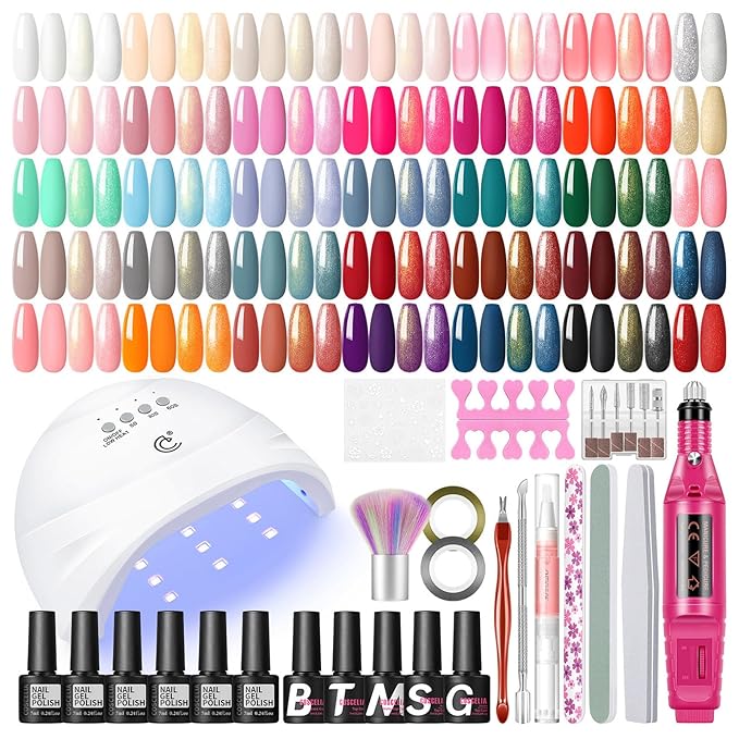 COSCELIA 53pcs Gel Nail Polish Kit with U V light and Drill Starter Kit 35 Colors Gel Nail Polish with 5pcs Top Base Coat ...
