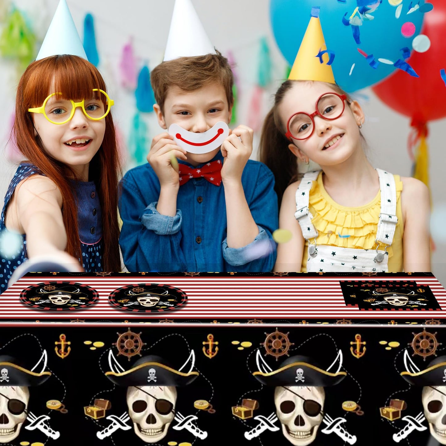 Ryzovo 41pcs Pirate Tableware Set Includes 20 Plates, 20 Npkins and 1 Tablecloth, Pirate Ship Theme Party Supplies Decorations Pirate Dinnerware for Adult Teens Kids Table Decor, 20 Guests