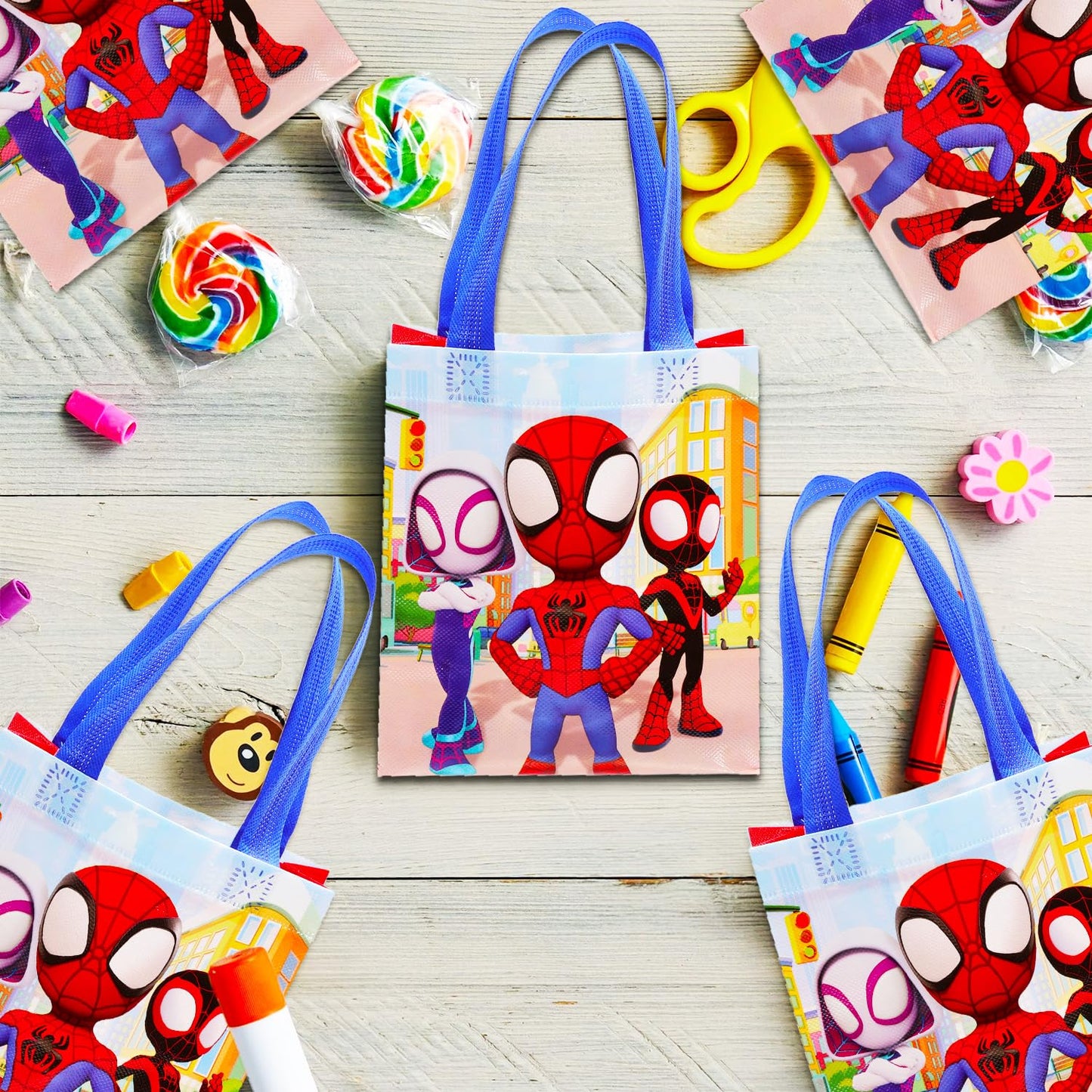 Spidey and His Amazing Friends Party Favor Bag Set – 24 Pack of 8" Marvel Party Goodie Bags for Kids Bulk Reusable | Spiderman Birthday Party Supplies