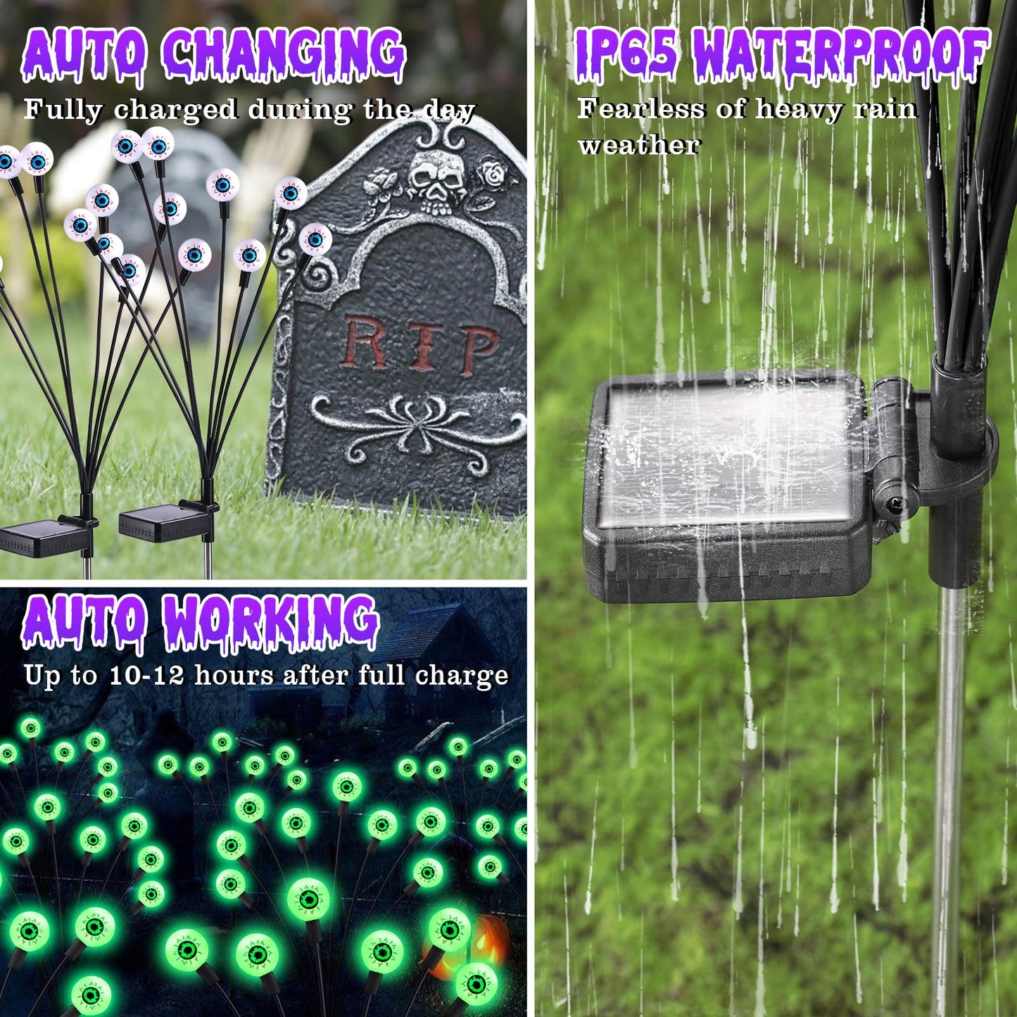 ASMAD Scary Solar Eyeball Lights, Waterproof Swaying Firefly Path Lights for Outdoor/Halloween Decorations/Garden/Yard/Patio/Party Decor, Green Eyeball, 4 Pack, 32 LEDs