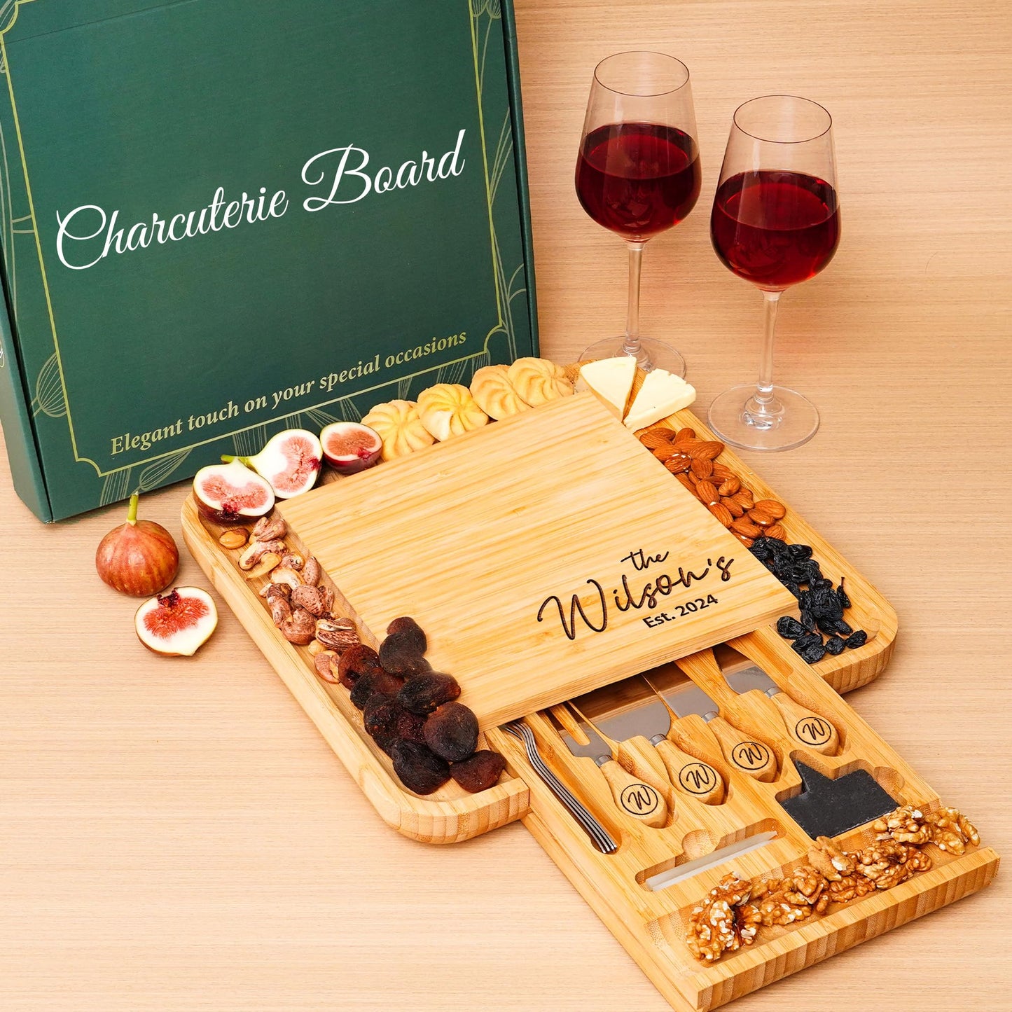 Personalized Charcuterie Board Gifts for Couples – Custom Large Cheese Board with Knife & Utensil Set for Wedding, Anniversary, Birthday, Housewarming, Engagement, Party, New Home, Christmas