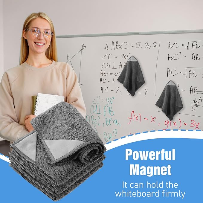 4 Pcs Magnetic Microfiber Cleaning Cloth, Microfiber Dry Erase Eraser for Whiteboards, Blackboards, Chalkboards, Glassboards Reusable and Washable 9.8'' X 9.8''