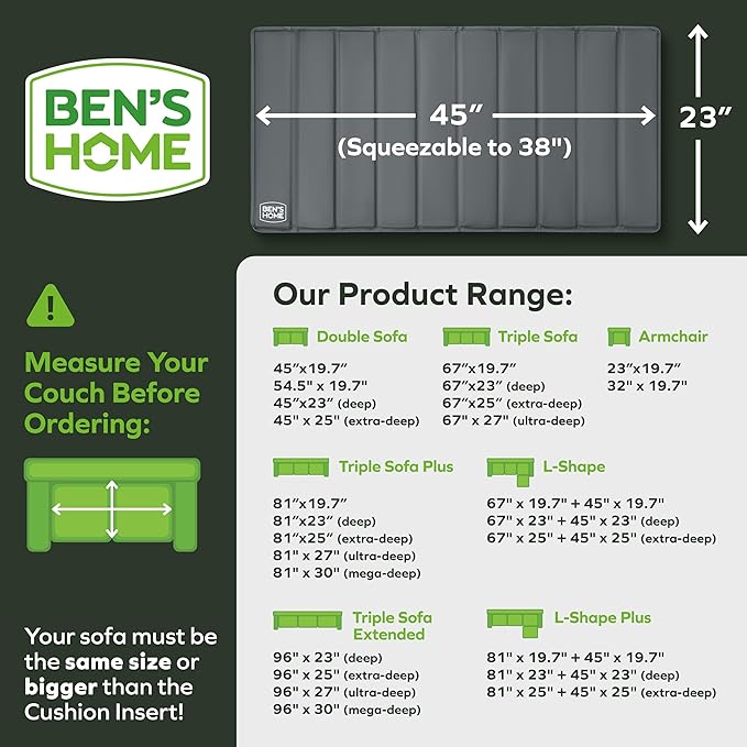 BEN'SHOME Heavy Duty Loveseat Cushion Support Board – Instantly Repair Sagging Small Sofa Seat | 23" x 38"-45" | .5" Furniture Grade Wood Under Cushions Insert, Anti-Slip, Extend Sofas & Couches Life