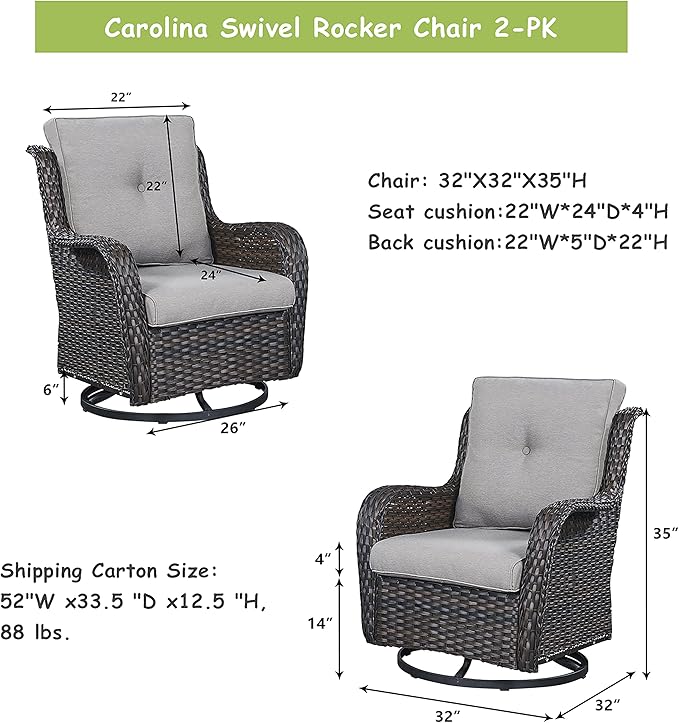Rilyson Wicker Rocking Chair Swivel Chairs - 2 Piece Rocker Patio Chairs Set Rattan Rocking Chair for Outdoor Porch Deck Garden Backyard (Brown/Grey)