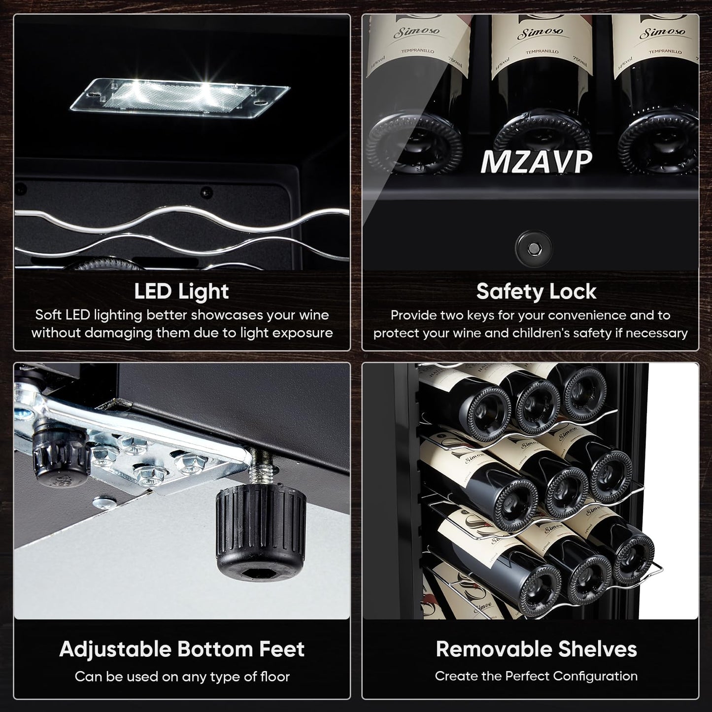 MZAVP Mini Wine Fridge-Black, 18 Bottles Low Noise Compressor Wine Cooler, Freestanding Wine Cellar with Glass Door and Digital Temperature Control, 14 Inch Wine Refrigerator for Bar, Home & Office