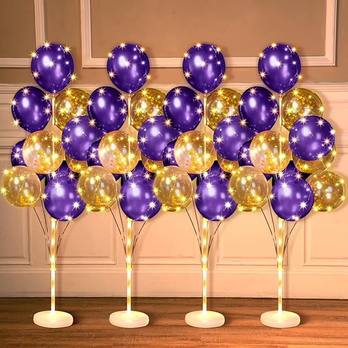 Wettarn 4 Set Balloon Column Kit for Floor with LED Light Balloons Stand Kit Tower Pillar Backdrop for Mardi Gras Valentin...