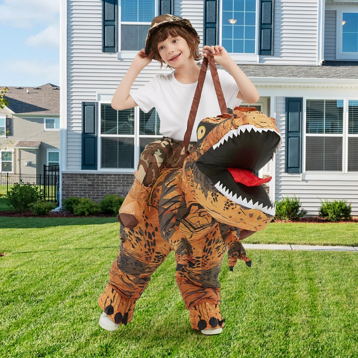 GOOSH Inflatable Dinosaur Costume Kids –Halloween Party Blow up T Rex Outfit, Breathable Fabric, Lightweight & Flexible for Cosplay, Parades (4-6Yrs)