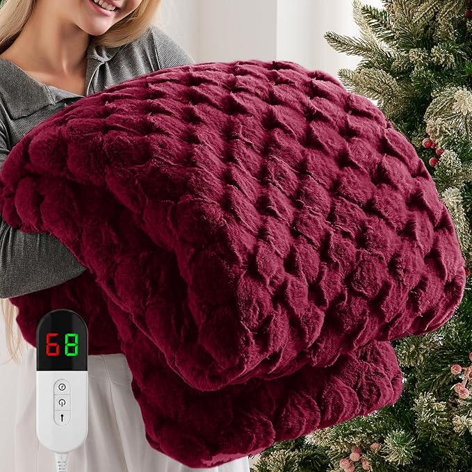 Homemate Electric Heated Throw Blanket - 50"x60" Luxury Faux Fur Heating Bed Blankets with 10 Heating Levels 8 Hours Auto Off Fast Heating Over-Heated Protection Ultra Soft Warm Flannel ETL Certified