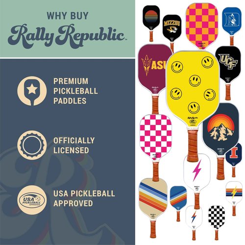 Rally Republic Officially Licensed Pickleball Paddle - USA Pickleball Association Approved Racket - Lightweight Honeycomb Core, Carbon Fiber Exterior, Premium Leather Grip for Comfort