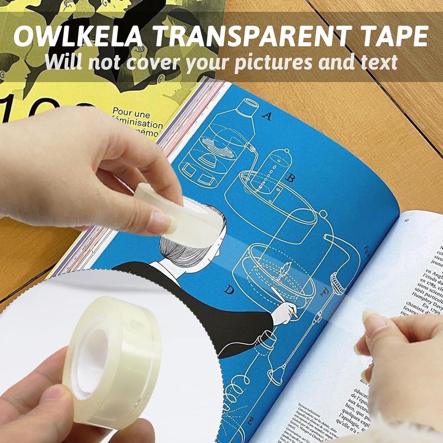 OWLKELA 12 Rolls Transparent Tape Refills, Clear Tape, All-Purpose Transparent Glossy Tape for Office, Home, School (Pack of 2)