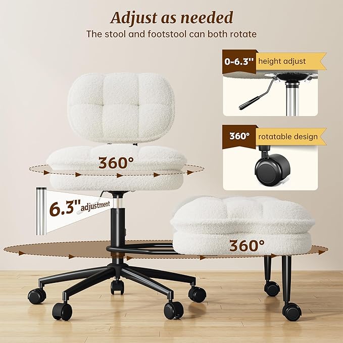 Ergonomic Cross Legged Office Chair, 360° Swivel Meditation Chair with Wheels, Kneeling Desk Chair with Height Adjustable Seat for ADHD,Relaxation, Home Office,Beige