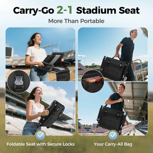 GREEN PARTY Stadium Seats for Bleachers 2 Pack Portable Outdoor Floor Folding Stadium Chair with Armrest, Back Support, Cup Holder, Mesh Bag and Hide Hooks