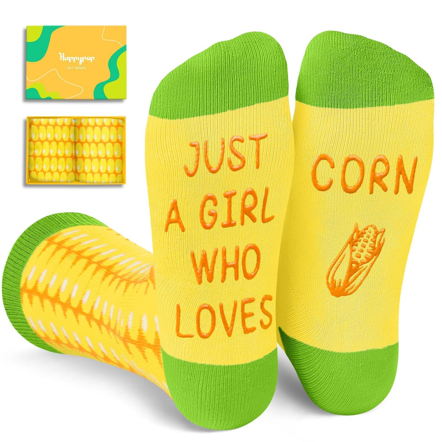 HAPPYPOP Corn Gifts for Women - Corn Socks, Funny Food Gifts for Maize Lovers, Valentine's Day Gift