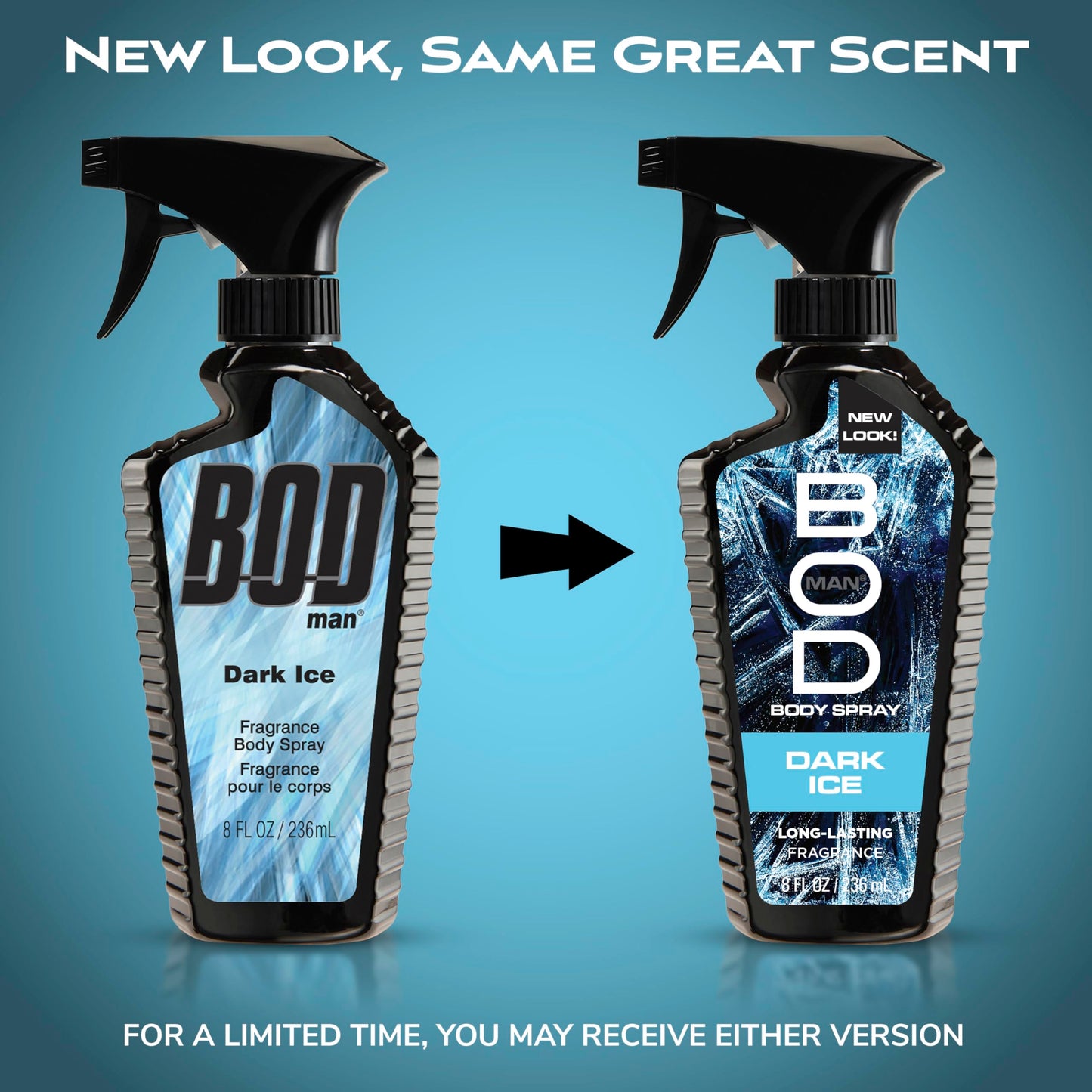 BOD man Fragrance Body Spray, Dark Ice, 8 fl oz (Pack of 2)