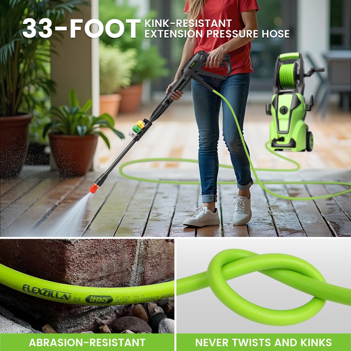 Electric Pressure Washer Adjustable 5000PSI 4.0 GPM High Power Washers with 33ft Hose Reel, 4 Nozzle and Foam Cannon, Power Washers Machine for Home, Cars, Patio (Green)
