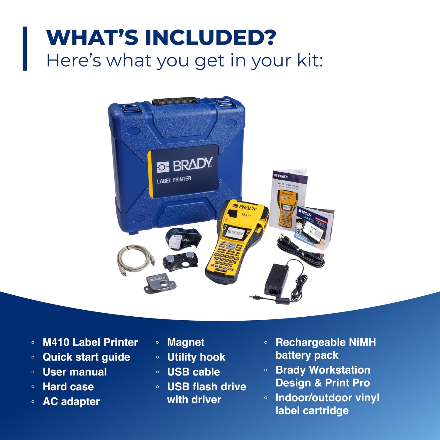 Brady M410 Handheld Portable Label Printer Kit with Safety and Facility ID Software, Carrying Case, Rechargeable Battery and Charger, Magnetic and Utility Holders, 11.5" H x 6" W x 3.5" H
