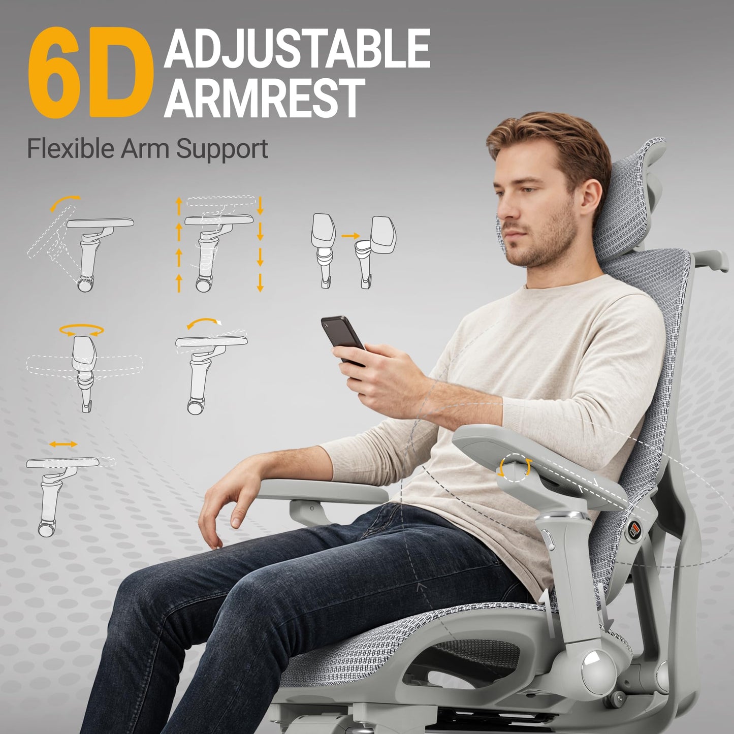 Furmax Ergonomic Office Chair, High Back Executive Chair with Heated Massage Lumbar Support, 6D Armrests, Adjustable Headrest & Footrest, Breathable Full-Mesh Design, Gray