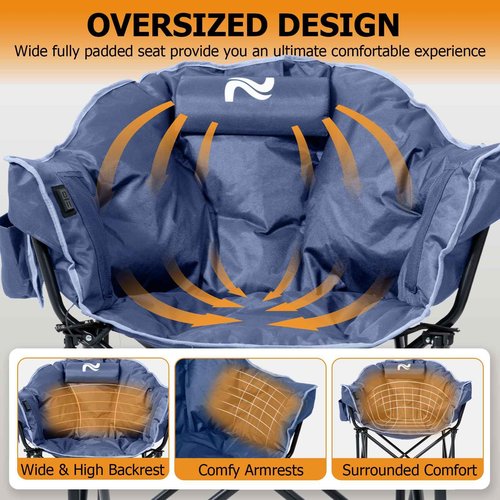 LILYPELLE Oversized Heated Camping Chair, Patio Lounge Chairs with 3 Heat Levels, Portable Folding Heated Chair Round Moon Saucer Folding Lawn Chair Outdoor Chair for Camping, Lounge Patio