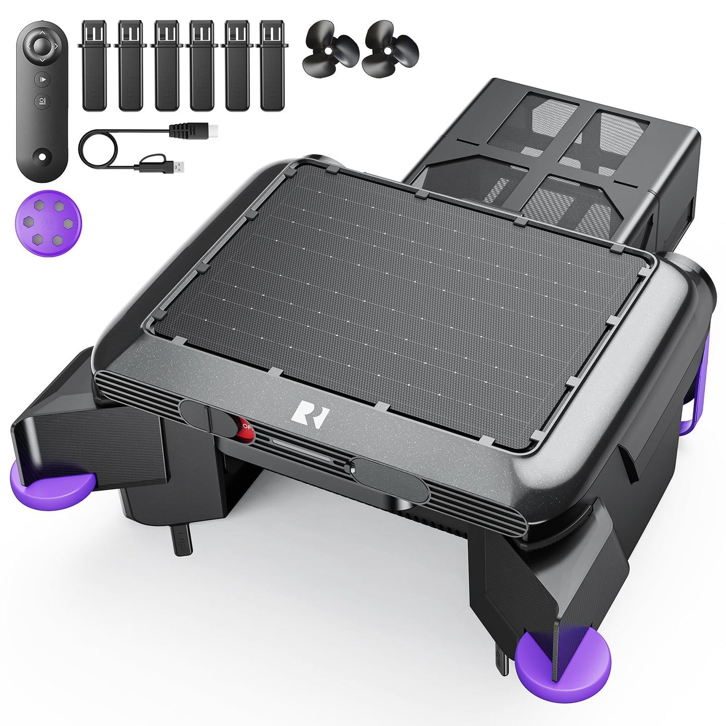 Redroad Solar-Powered Robotic Pool Surface Skimmer Cleaner with 24/7 Continuous Cleaning and Re-Engineered Twin Salt Tolerant Motors, Dual Charging,Smart Obstacle Avoidance, 150-um Filtration