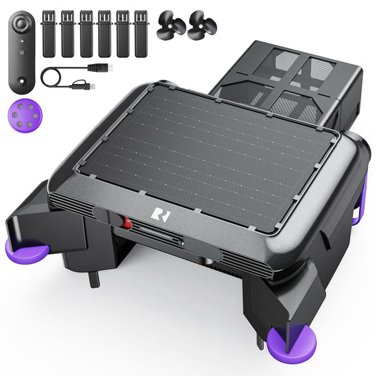 Redroad Solar-Powered Robotic Pool Surface Skimmer Cleaner with 24/7 Continuous Cleaning and Re-Engineered Twin Salt Tolerant Motors, Dual Charging,Smart Obstacle Avoidance, 150-um Filtration
