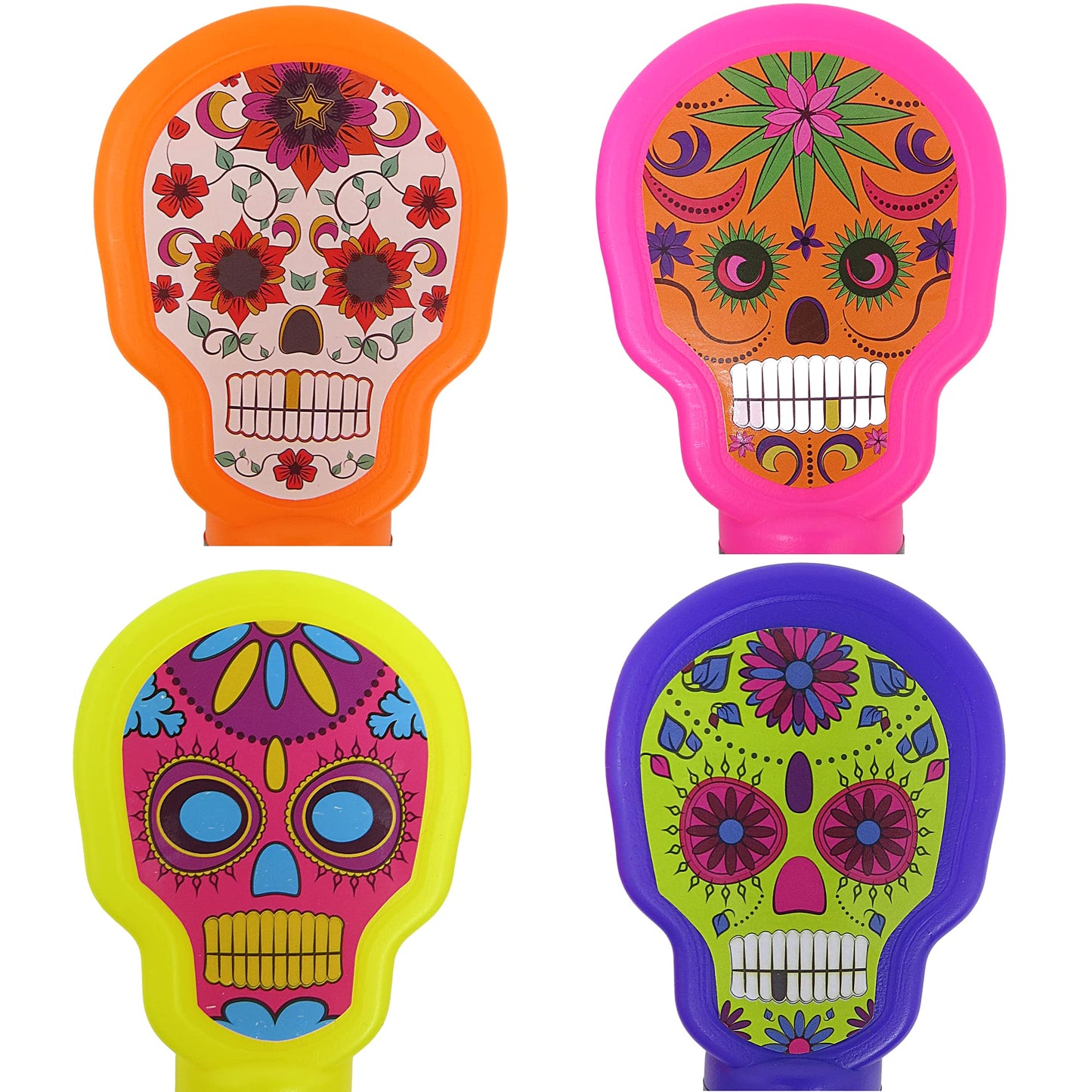 Needzo of the Dead Sugar Skull Plastic Candy Tubes with Hard Candies Inside, Dia De Los Muertos Party Favors, Small Halloween Gifts, Pack of 4
