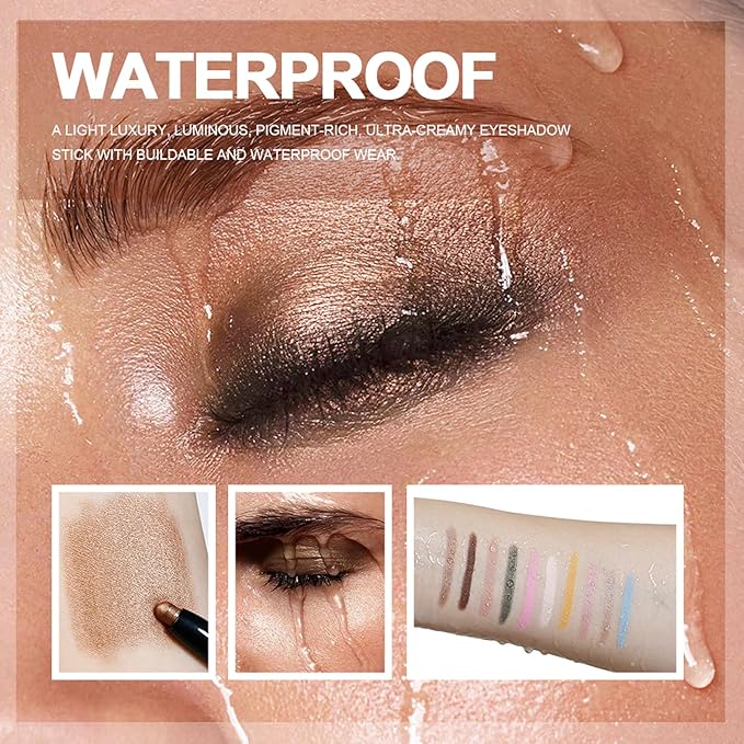 CHIFURE Eyeshadow Stick, Shimmer and Matte Cream Eye Shadow Brightener Sticks Eyeliner Pencil Crayon, Waterproof Long Lasting Eye Highlighter Stick Makeup,0.056 Oz(#10-Cornflower)