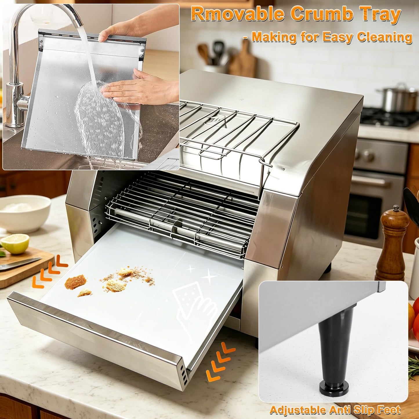 CTJ Commercial Toaster 300 Slices/Hour Electric Conveyor Toasters Heavy Duty Stainless Steel Rotating Toasters Machince for Croissants Bun, Bagel, Bread