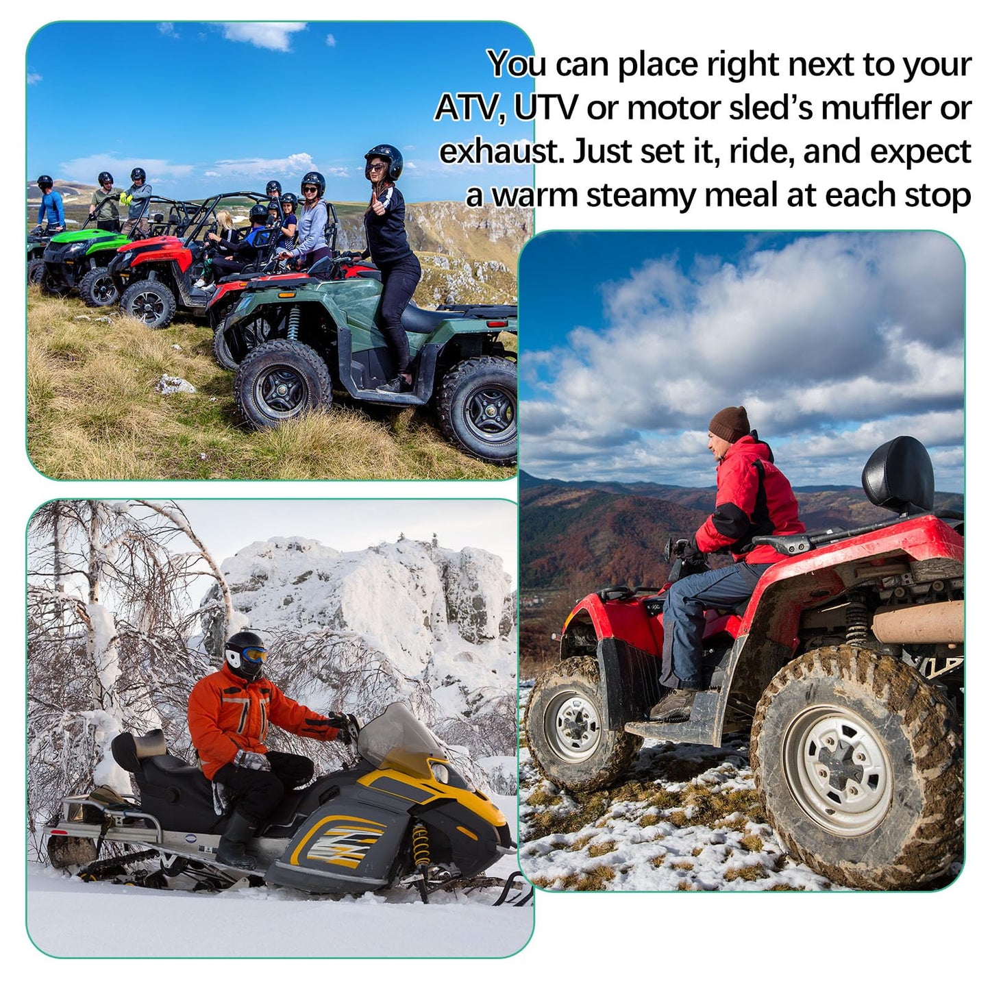 Reallnaive 2 Pcs Snowmobile Exhaust Food Warmer UTV Stainless Steel Muffler Exhaust Cooker Compatible with Arctic Cat Polaris ATV Motorcycle Snowmobile Lunch Box Food-Grade Hot Dog Warmer
