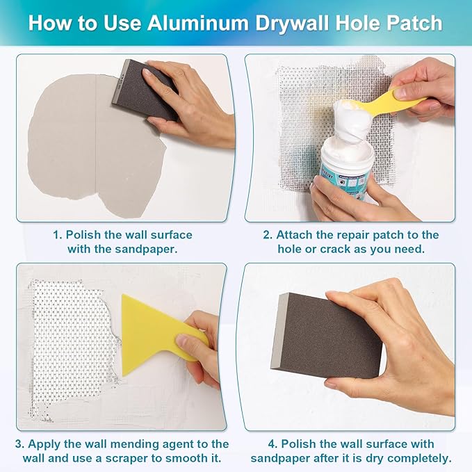 37 Pcs Drywall Repair Kit with 12"x12" Dry Wall Panel, Dry wall Patch Kit Sheetrock Repair Kit with Spackle, Mesh Tape, Putty Knives & Sanding Block for Sheet Rock Wall Surface Ceiling Large Hole Fill