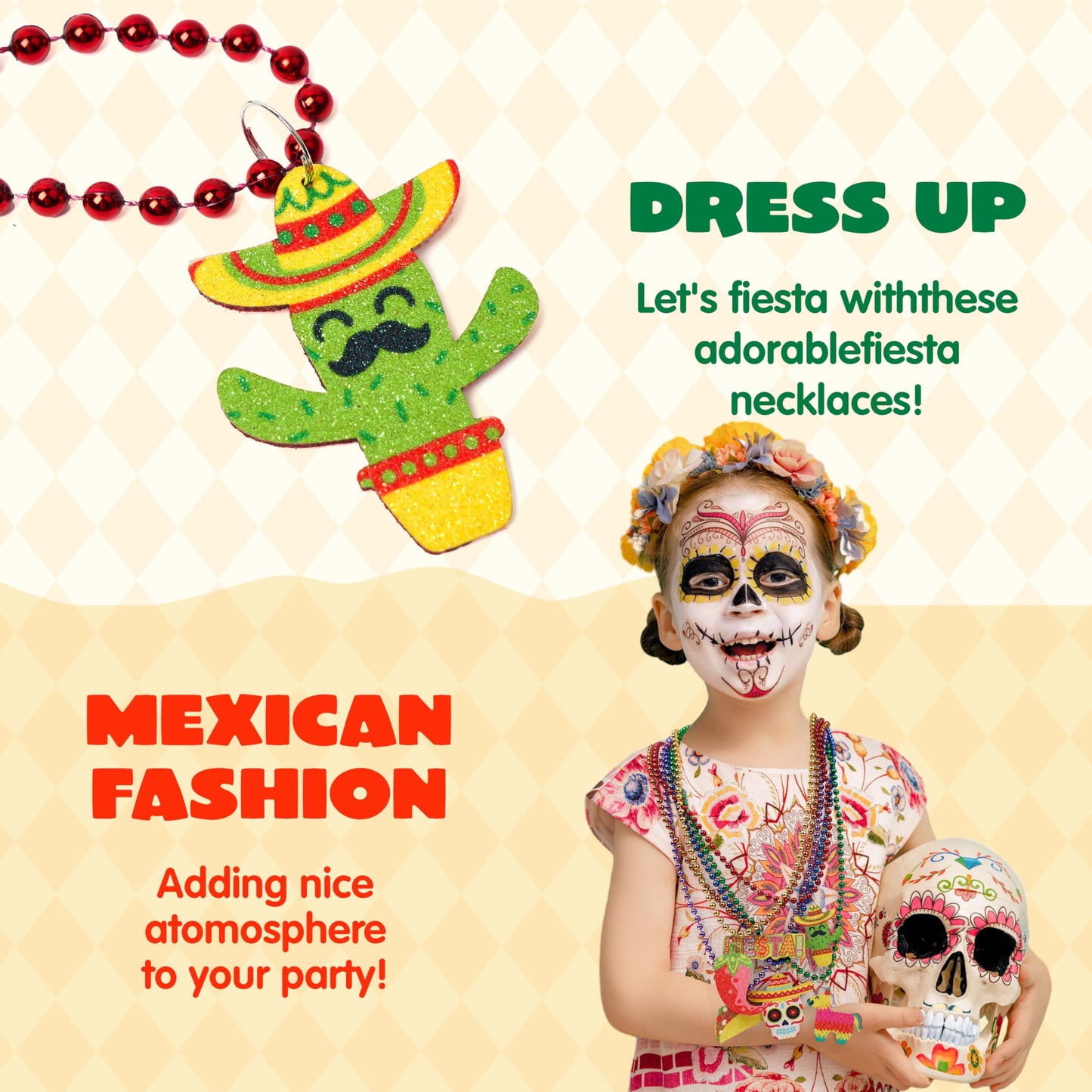 JOYIN 24 PCS Cinco de Mayo Beaded Necklaces for Party Decorations, Fiesta Beaded Necklace for Mexican Themed Bachelorette Party Favors, Photo Props Carnivals Event Decorations