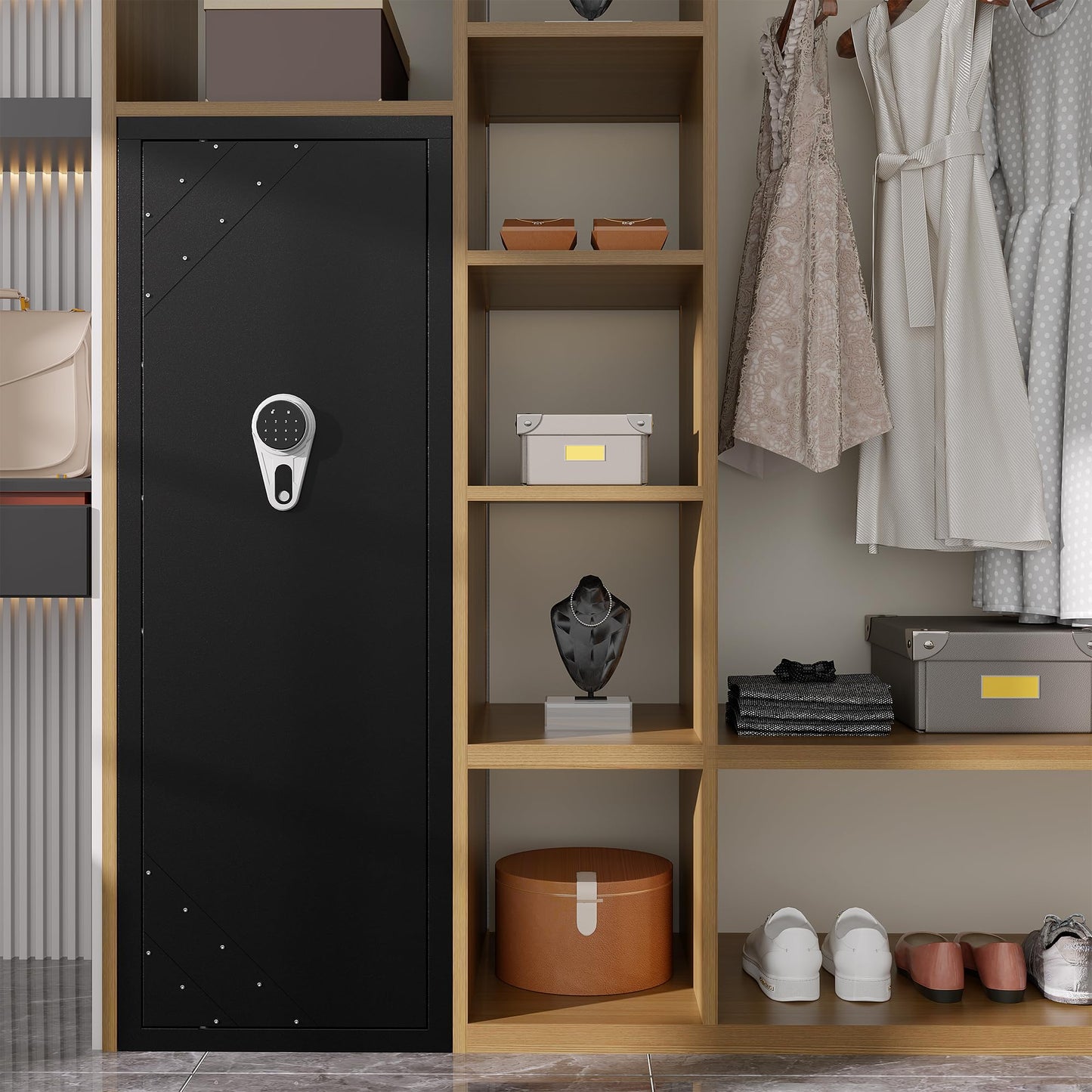 Rifle & Pistol Gun Safe, Quick Access with Fingerprint Lock & Backlit Digital Keypad, Heavy Duty Gun Cabinet with Removable Shelves, Pistol Pockets & Dual Alarm - Home Security Shotgun Locker