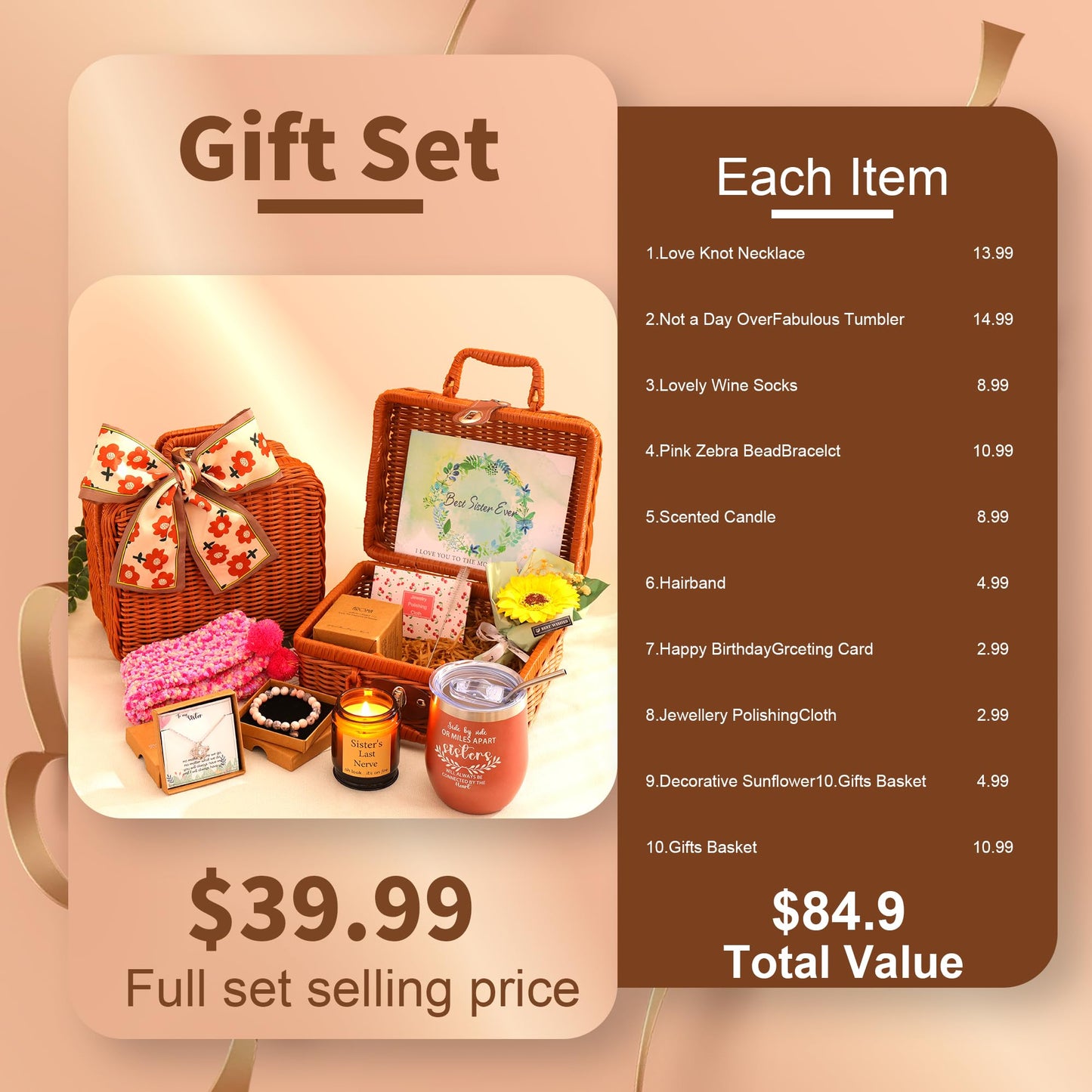 RYANDYPE Valentine's Day Gifts for Sister,Birthday Gifts for Sister,Sister Gifts From Sister,Sister Christmas From Brother Little Sister Big Sister